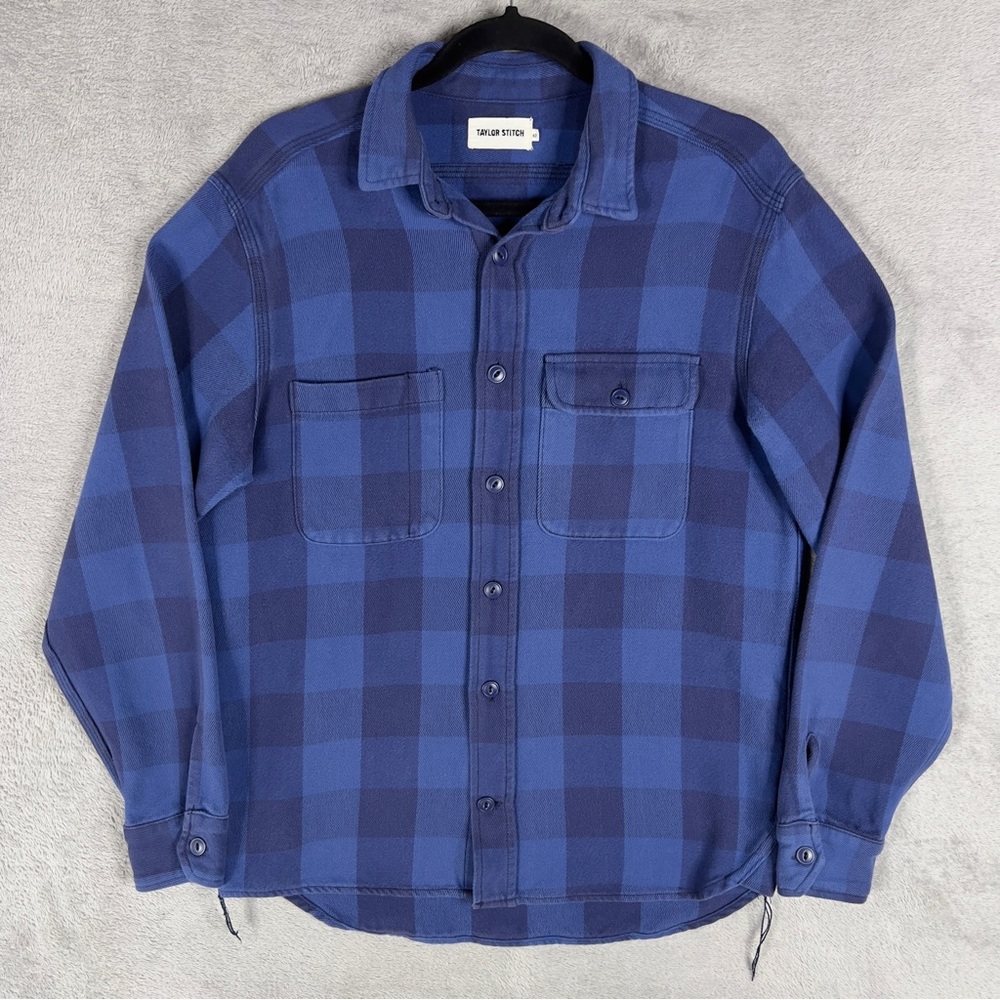 Taylor Stitch Moto Utility Shirt Blue Buffalo Plaid Men's 40 Medium Flannel USA